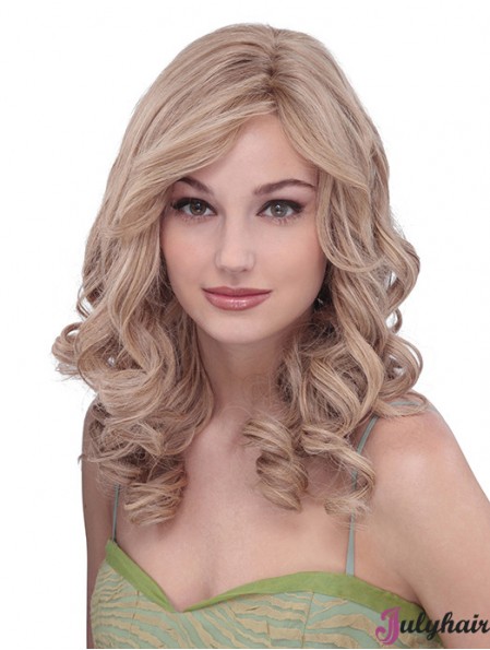 Long Curly Without Bangs Designed Blonde Lace Front Wigs