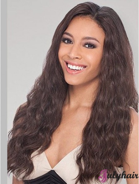 Brown Long Perfect Wavy Without Bangs Lace Wigs