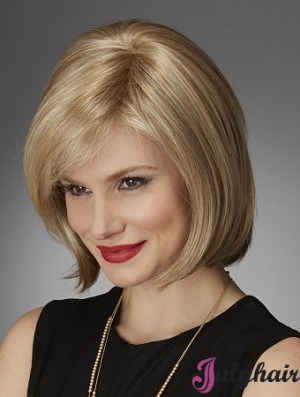 Chin Length Straight Bobs Natural Blonde Lace Front Wigs