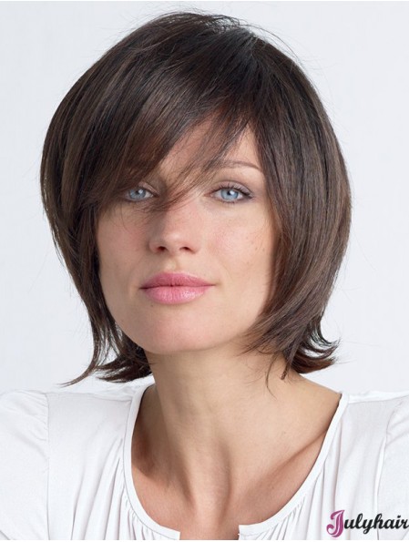 Straight With Bangs Shoulder Length Brown Fashion Lace Front Wigs