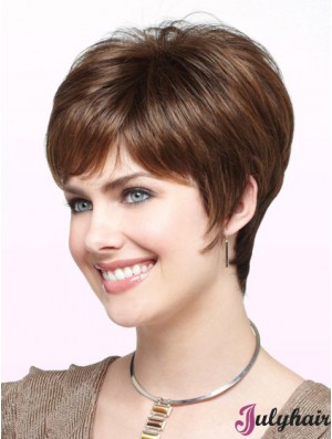 Discount Brown Short Straight Boycuts Monofilament Wigs