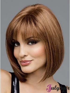 Brown Chin Length Straight Bobs 100% Hand-tied Wig Sale 