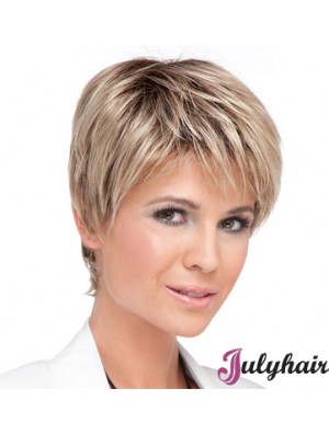 Cheap Blonde Cropped Straight Boycuts Lace Front Wigs