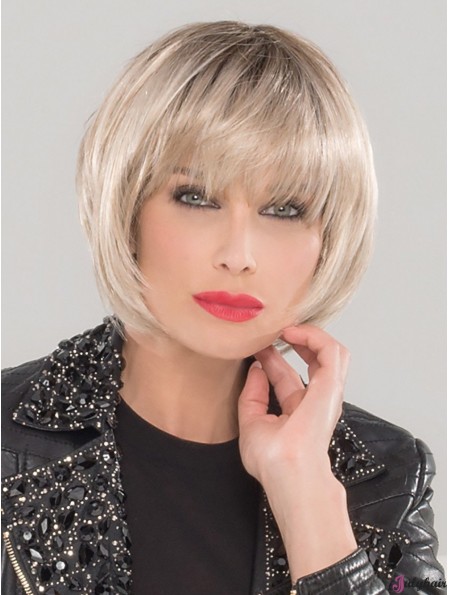 10 inch Short Monofilament Platinum Blonde Layered Bob Wigs