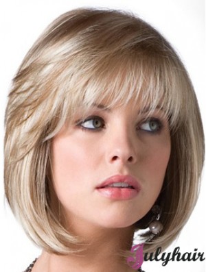 Comfortable Blonde Bob Wig With Fringe Chin Length Straight Style