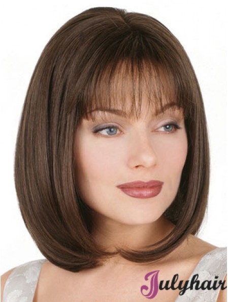 Durable Straight Bob Wig Chin Length Brown Color Bobs Cut With Capless