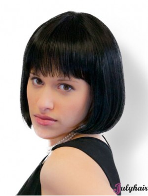 Straight Chin Length Black 10 inch Monofilament New Bob Wigs