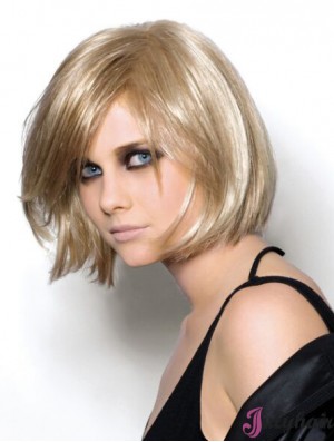 Straight Chin Length Blonde 10 inch Monofilament Trendy Bob Wigs