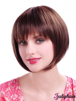 Capless Chin Length Straight Auburn Durable Bob Wigs