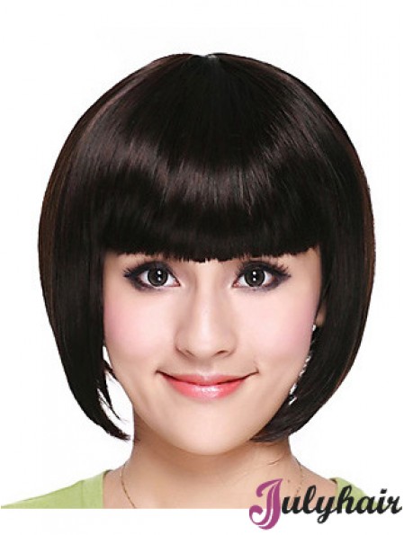 Capless Chin Length Straight Black Fashion Bob Wigs