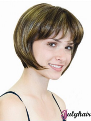 Straight Chin Length Blonde 10 inch Monofilament Convenient Bob Wigs