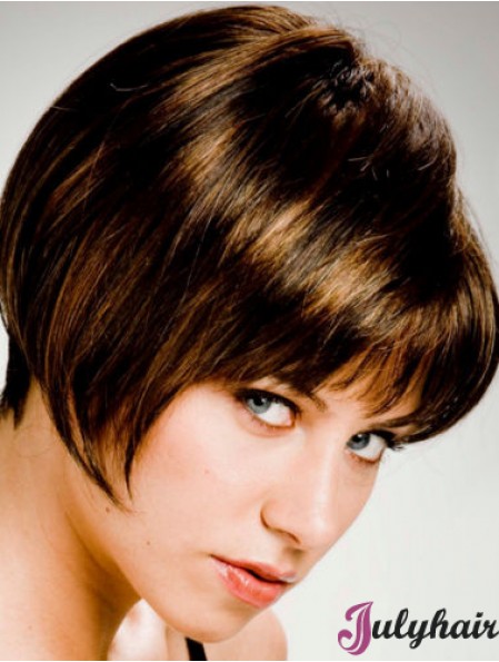 Straight Chin Length Brown 10 inch Capless Stylish Bob Wigs