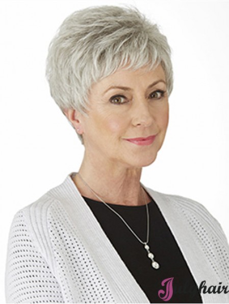 Grey Straight Wig With Monofilament Synthetic Short Length