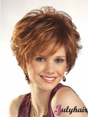 Cheap Wigs For Women Boycuts Auburn Color Wavy Style With Capless