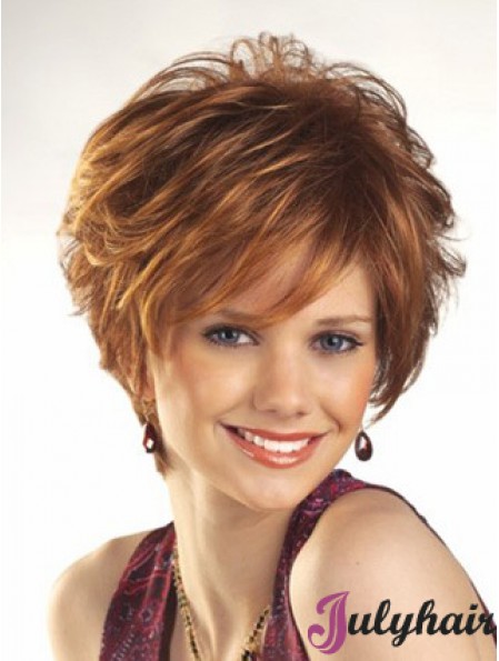 Cheap Wigs For Women Boycuts Auburn Color Wavy Style With Capless