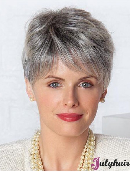 Monofilament Lace Wigs Grey Cut Straight Style Short Length