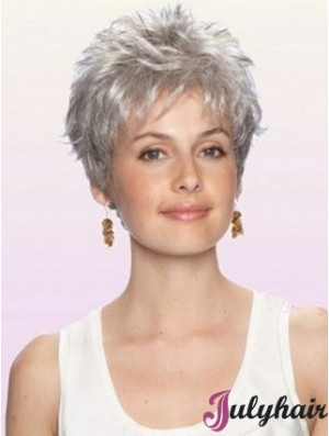 Comfortable Short Curly Silver Grey Wig