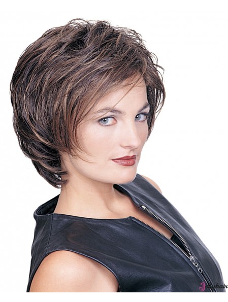 Layered Wavy Brown Capless Exquisite Short Wigs