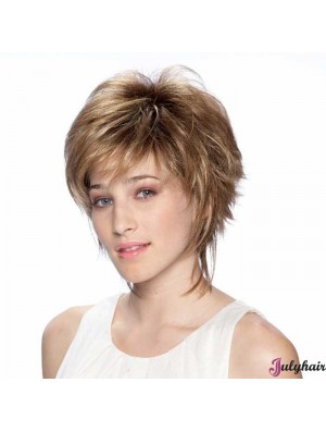 7 inch Modern Straight Layered Blonde Short Wigs