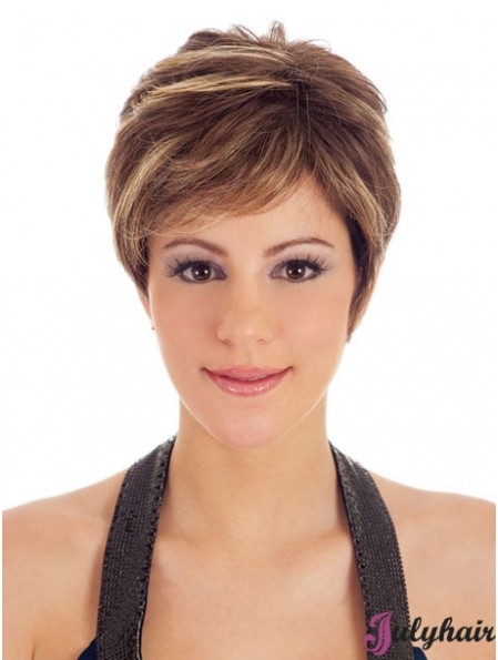 Boycuts Straight Brown Capless Trendy Short Wigs