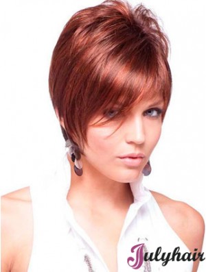 Cheap Real Hair Wigs Red Color Short Length Straight Style