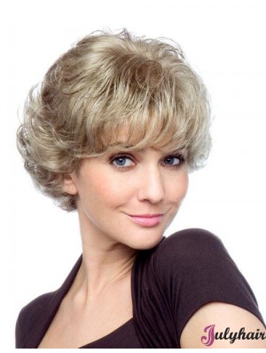 Curly With Bangs Short Affordable Blonde Synthetic Wigs