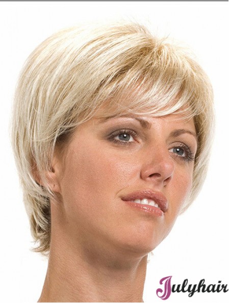 7 inch Stylish Straight With Bangs Blonde Short Wigs