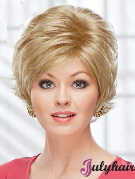 8 inch Beautiful Wavy Layered Blonde Short Wigs