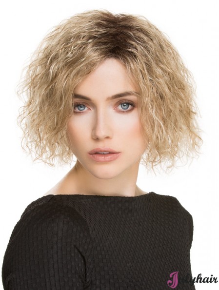 Chin Length Without Bangs 10 inch Curly Blonde Medium Wigs