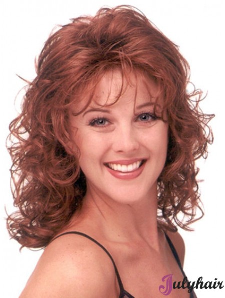 Red Wig Shoulder Length Curly Style With Capless Classic Cut