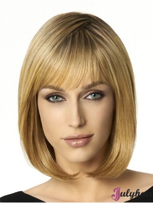 Shoulder Length Bobs 12 inch Straight Blonde Medium Wigs