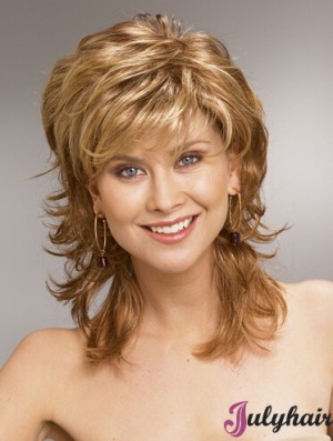 Shoulder Length Layered 13 inch Wavy Blonde Medium Wigs