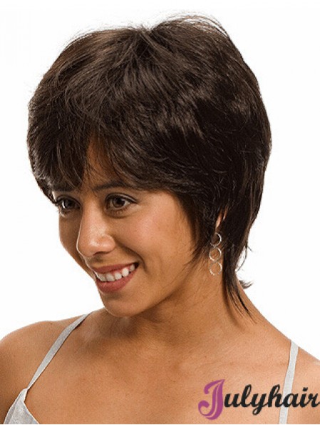 Chin Length Layered 10 inch Straight Brown Medium Wigs