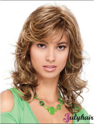 Popular Curly Blonde Shoulder Length Classic Medium Wigs