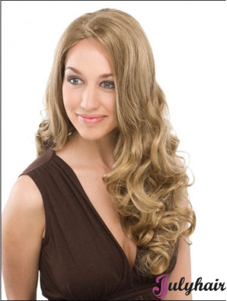 Suitable Blonde Curly Without Bangs Capless Long Wigs