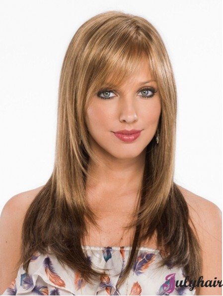 New Blonde Straight With Bangs Capless Long Wigs