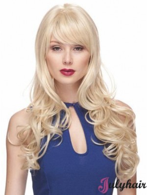 Blonde Wigs With Bangs Synthetic Capless Wavy Style Long Length