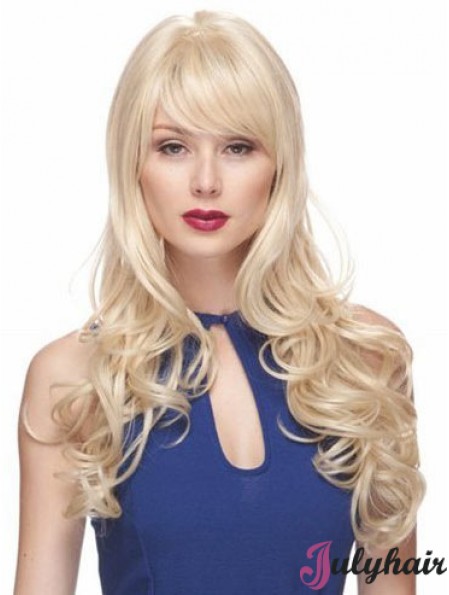 Blonde Wigs With Bangs Synthetic Capless Wavy Style Long Length