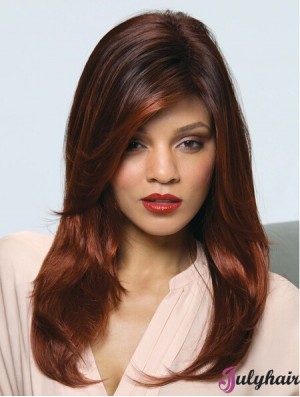 Stylish Auburn Straight With Bangs Capless Long Wigs