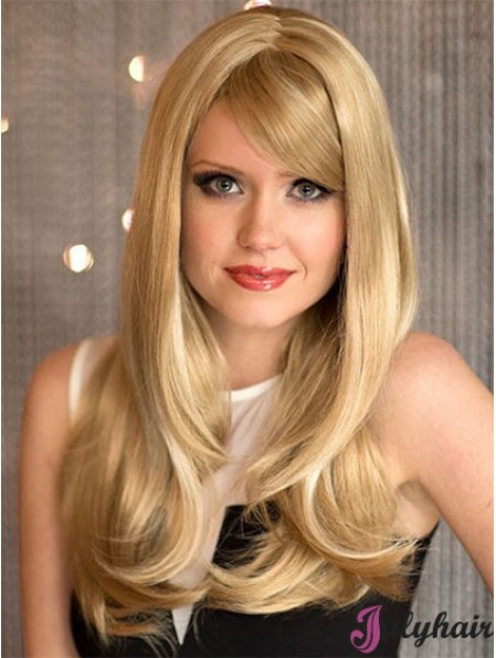 Sassy Blonde Wavy With Bangs Capless Long Wigs