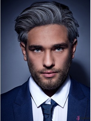 Synthetic Capless Grey Short Straight Mens Wigs To Buy