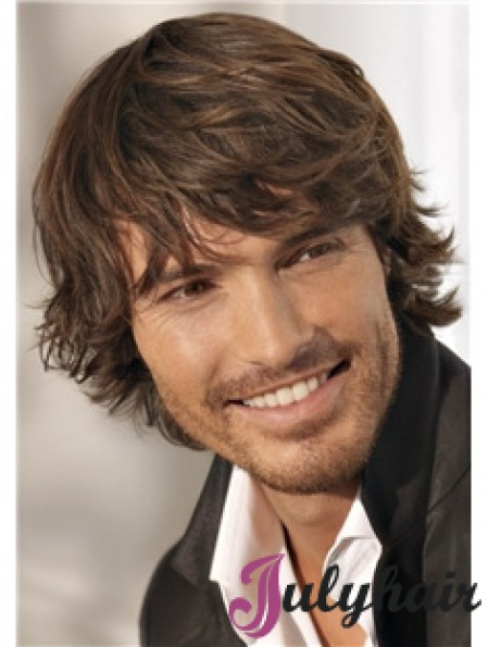 Brown Human Hair Short Wavy Long Wigs For Men