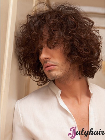 10 inch Remy Human Short Auburn Curly Capless Men Wigs