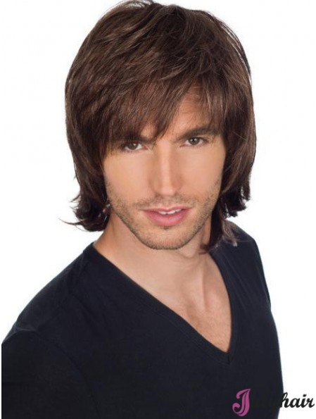 Brown 8 inch Full Lace Short Straight Mens Wigs