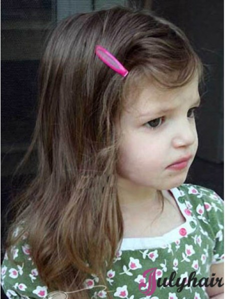 Straight Shoulder Length Brown Remy Human Hair Lace Front Kids Wigs