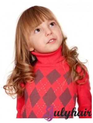 Wavy Long Auburn Remy Human Hair 100% Hand-tied Kids Wigs