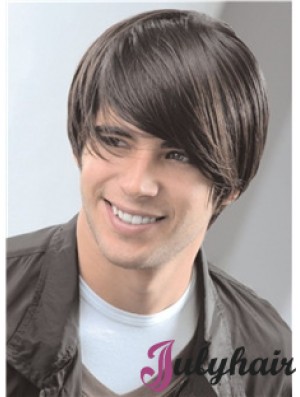 Real Hair 8 inch Straight Mens Short Wigs