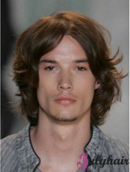 Auburn Lace Front Straight Chin Length Human Hair Men's Wigs