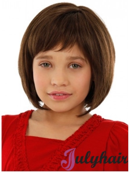 Straight Chin Length Auburn Remy Human Hair 100% Hand-tied Kids Wigs