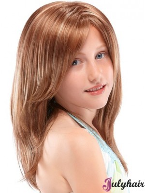 Kids Wigs 100% Hand Tied Straight Style Auburn Color Long Length